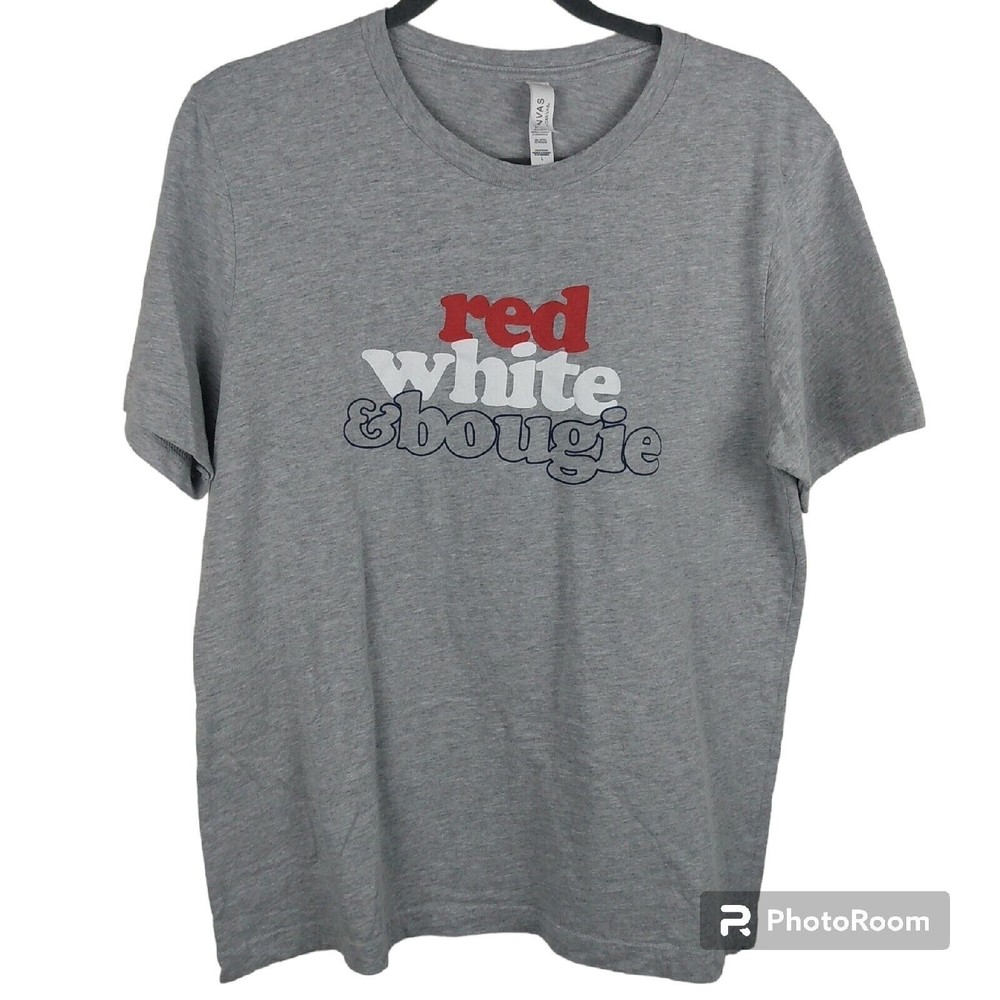 Red, White & BOUGIE Men's Size Large Gray Red White Blue T-Shirt